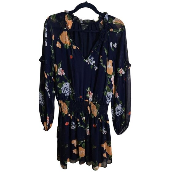 Club Monaco Abbygail Silk Floral Dress Navy Multicolor Size 4 - Picture 2 of 9